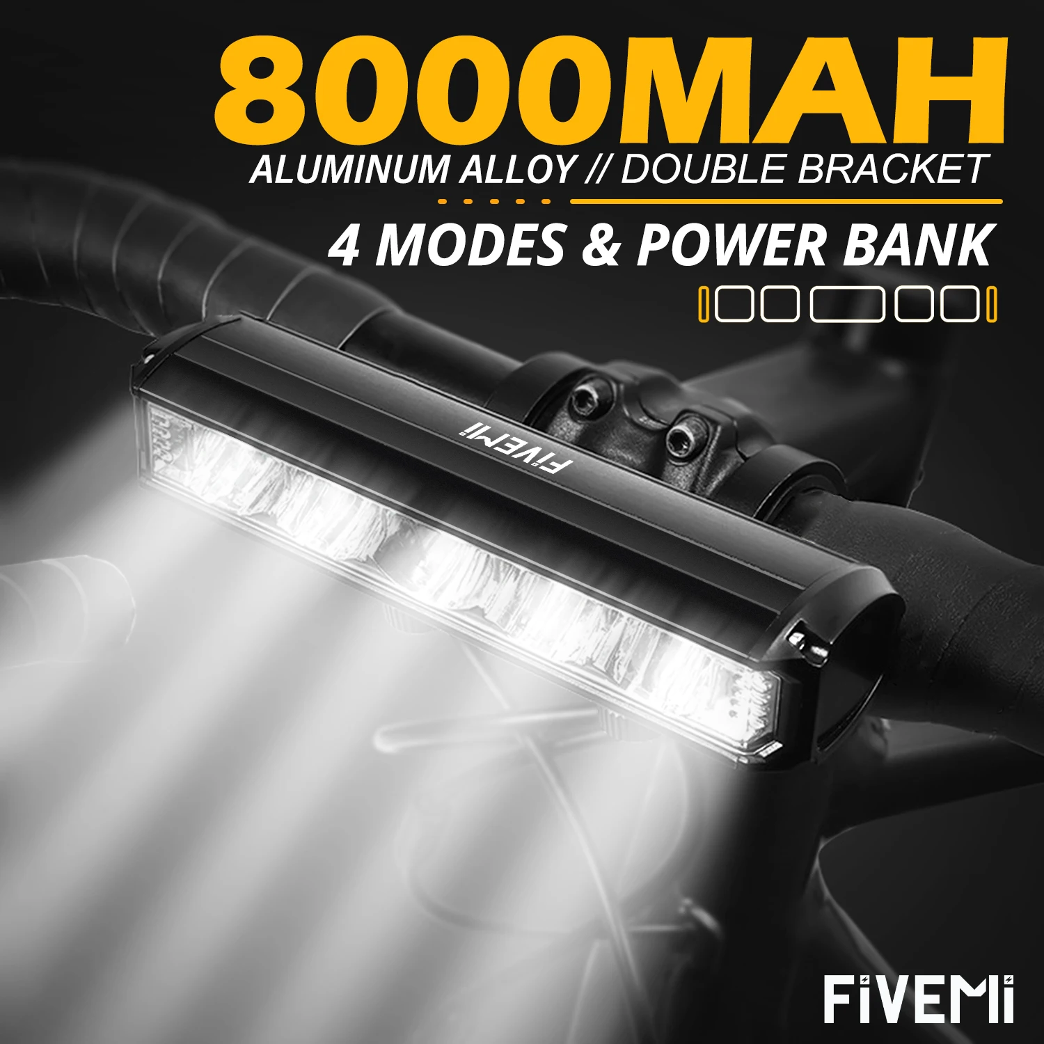 Fivemi 5LEDS Bicycle Front Light 8000mAh Outdoor Waterproof Flashlight USB Charging MTB Road Cycling Lamp Accessories Taillight