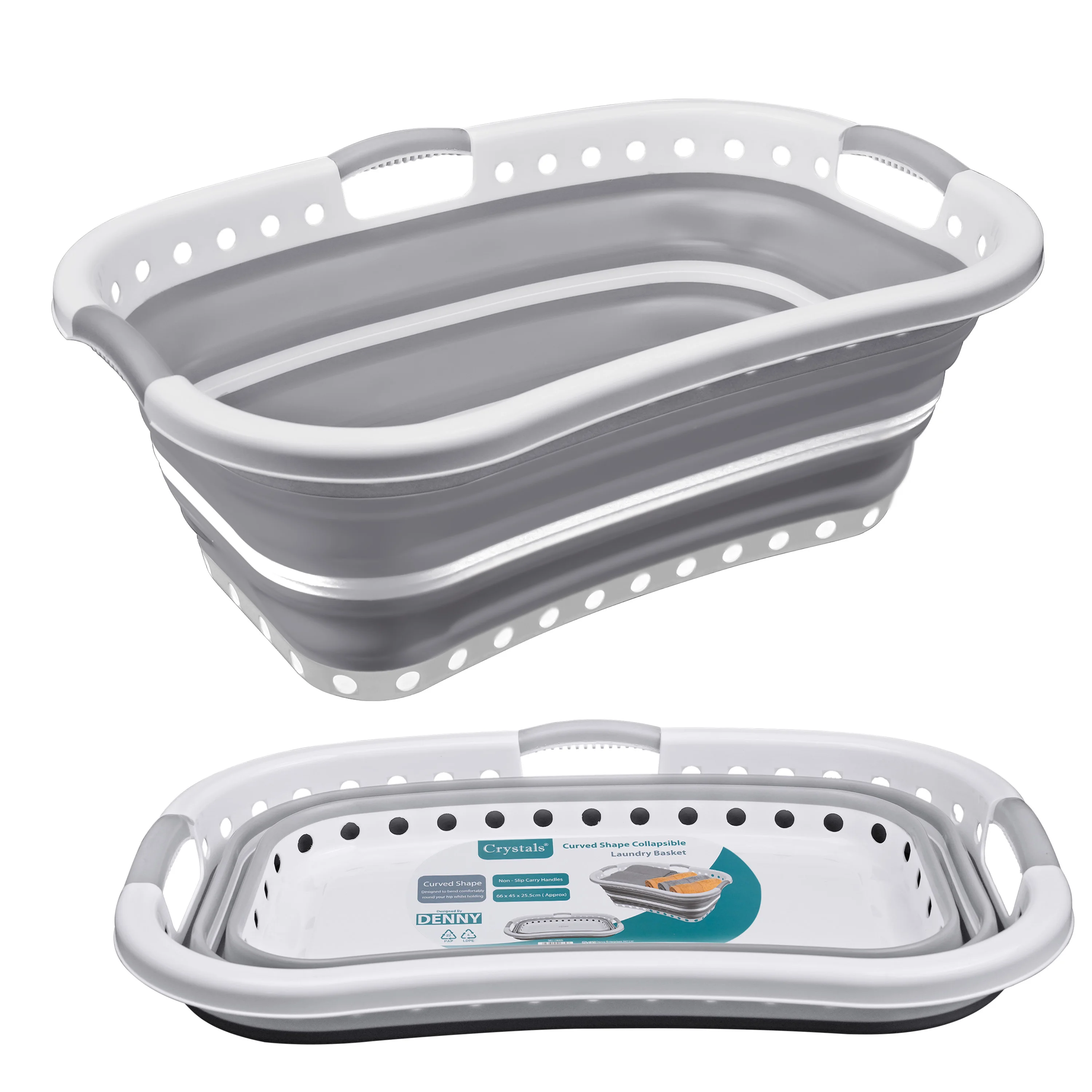 Foldable Collapsible Laundry Basket 37L Capacity, Non-Slip Handles, Curved Shape