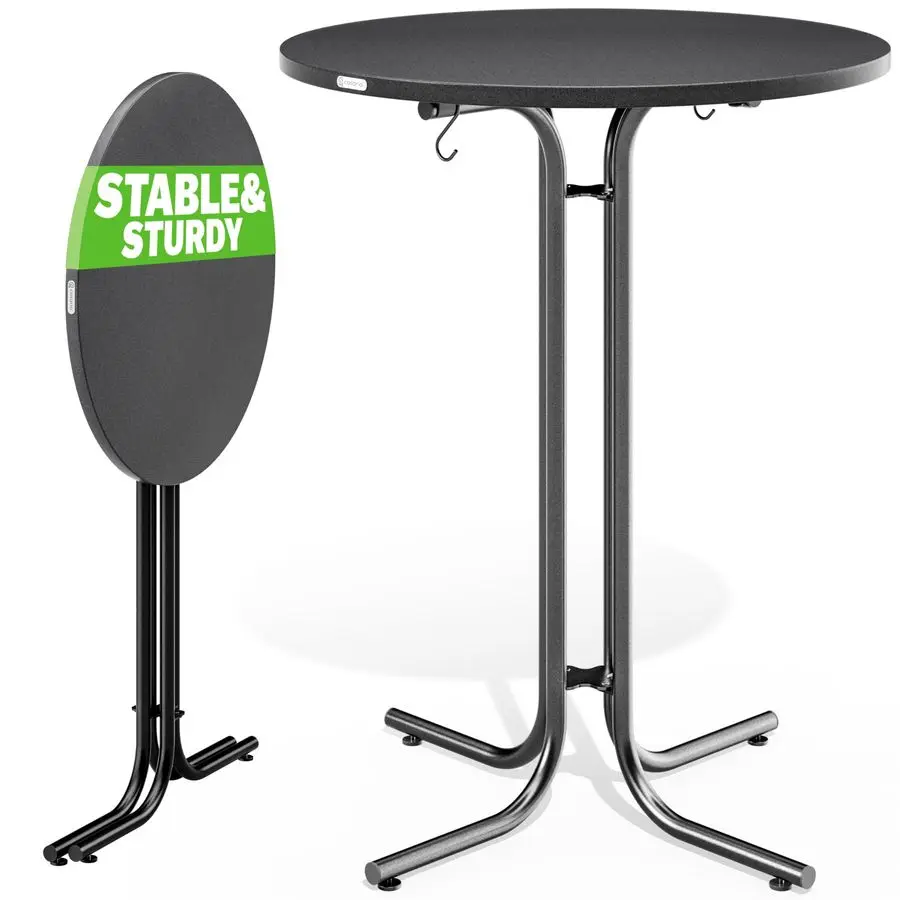 Foldable Round Bar Table 70 x 110cm Sturdy Garden High Table with Wooden Top and PowderCoated Metal Frame Bistro amp Party Tabl