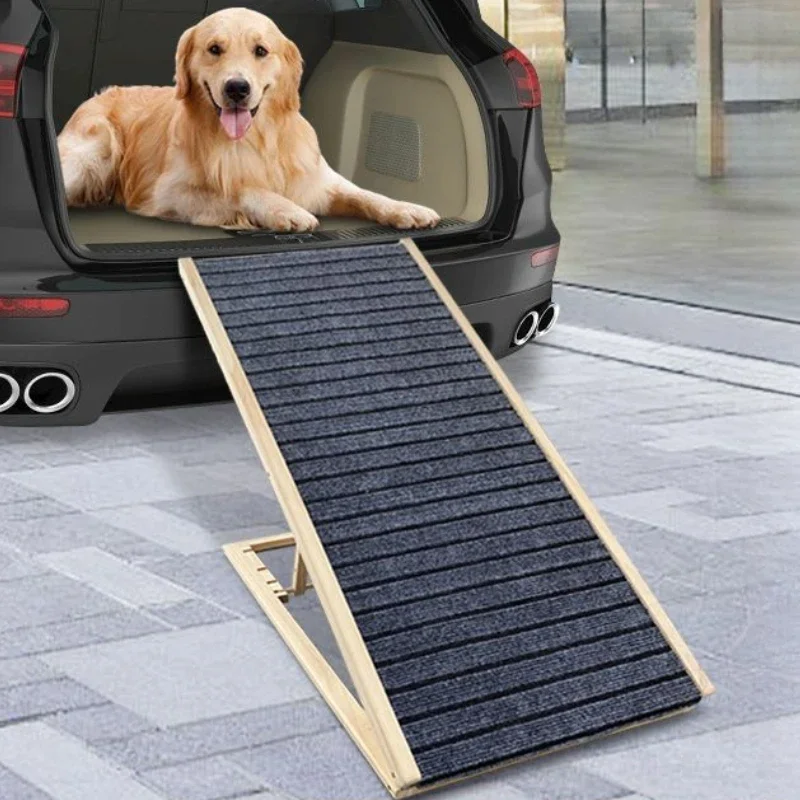 Foldable Small Dog Ramps Solid Wood Pine Stairs High Bed Dog Ramps Car Door Outdoor Pets Straight Ladder Climbing Pet Supplies