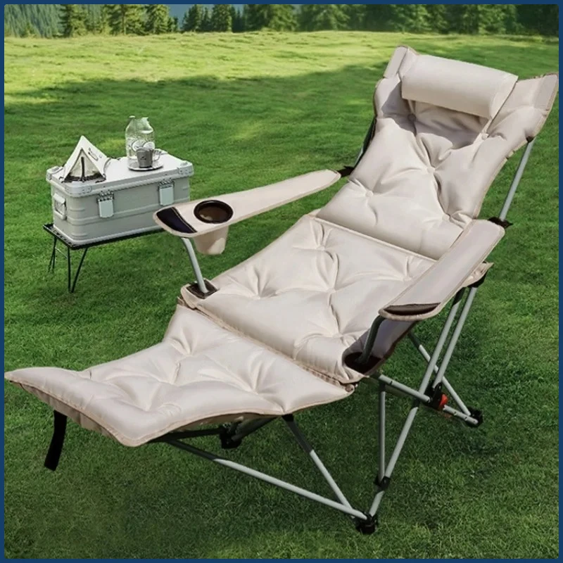 Folding Recliner Portable Camping Chair with Adjustable Backrest and Cotton-Filled Seat for Travel Beach Fishing Outdoor Chair