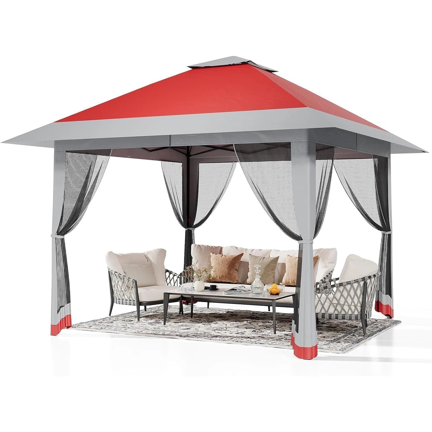 Folding Shed With Cantilevered Eaves: 13x13Ft One-Touch Roll-Up Canopy Tent Gazebo With Cantilevered Eaves Awning for Backyard