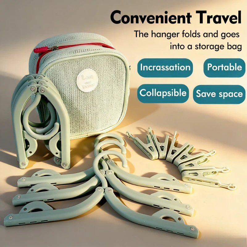 Folding Travel Hanger Portable Space Saving Clothes Rack with Storage Bag For Business Trip Dorm Drying Outdoor Compact