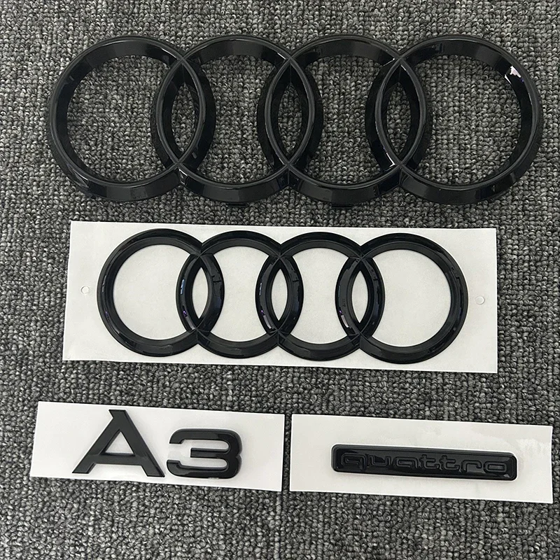 For AUDI 2010-2020 1PCS 4 Ring logo ABS Black Car Hood Front Bonnet Grill Rear Trunk Emblem Badge Sticker 1P A3 mark 1P Quarrto