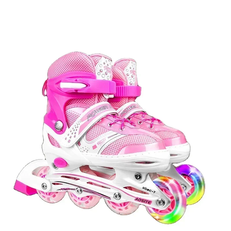 Four Wheel Inline Skate Shoes,Multiple Colors and Sizes,Children's Roller Skates Boys and Girls All Flash Set Age