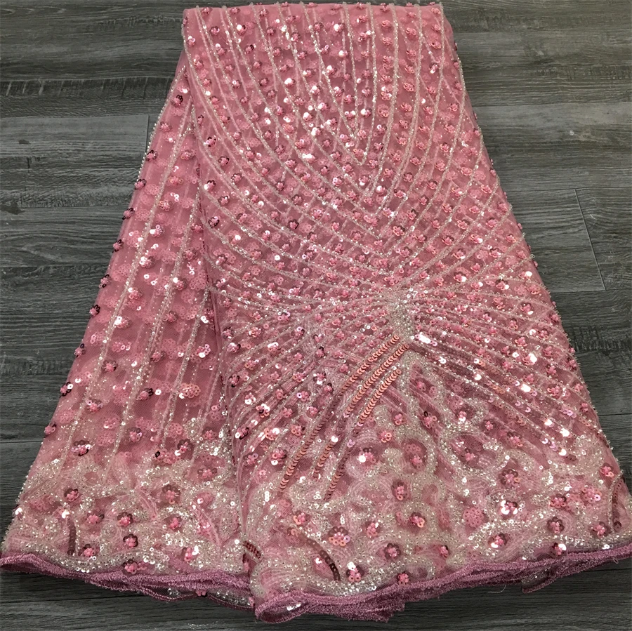 French Beaded Sequins Lace Fabric 2024 High Quality 5 Yard Mesh Tulle African Lace Fabric Nigerian Wedding Dress for Women A3736