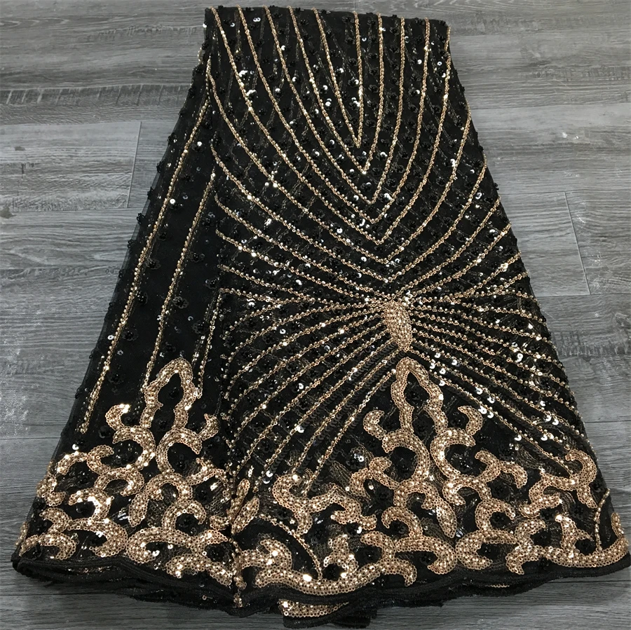 French Beaded Sequins Lace Fabric 2024 High Quality 5 Yard Mesh Tulle African Lace Fabric Nigerian Wedding Dress for Women A3736