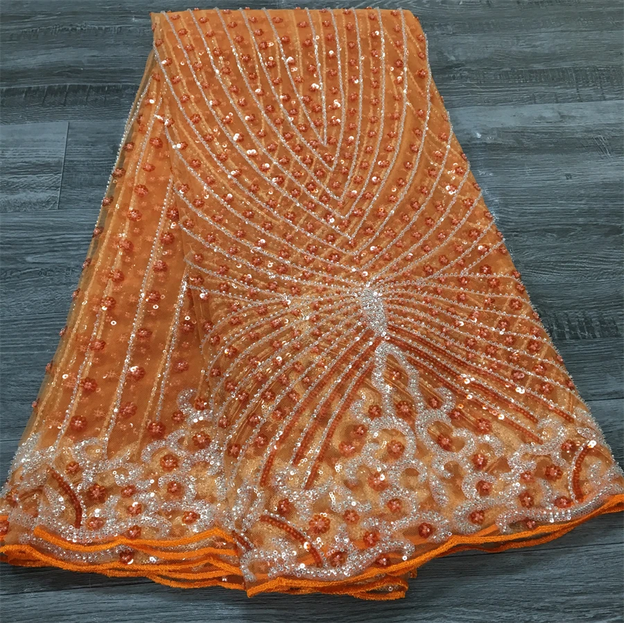 French Beaded Sequins Lace Fabric 2024 High Quality 5 Yard Mesh Tulle African Lace Fabric Nigerian Wedding Dress for Women A3736