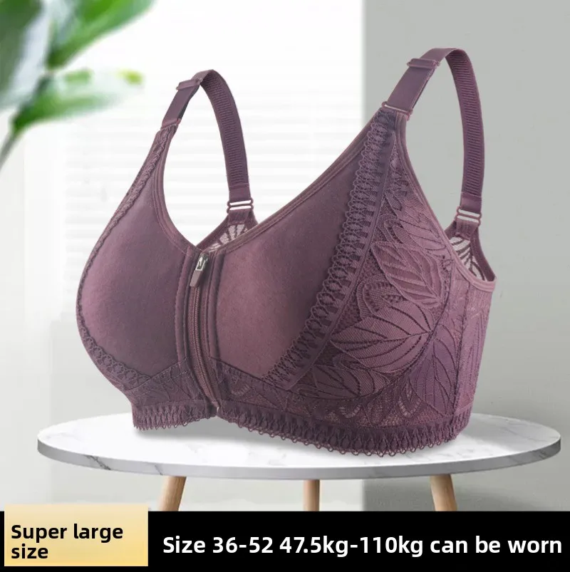 Front Zipper Soft Padded Bra for Older Women, Wireless Comfort Bras with Adjustable Straps, Full Coverage Plus Size