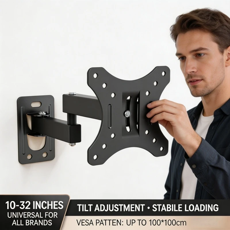 Full Motion TV/Monitor Wall Mount Bracket for Most 10-32 Inch Flat Curved TVs Articulated Arms Swivel Tilt