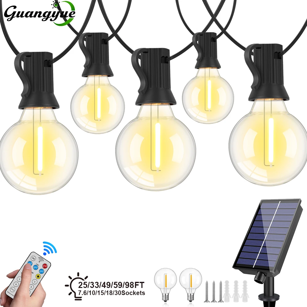 G40 Outdoor Solar String Light Garland LED Solar String Lights 24V Globe Waterproof Hanging Lights for Garden Backyard Cafe