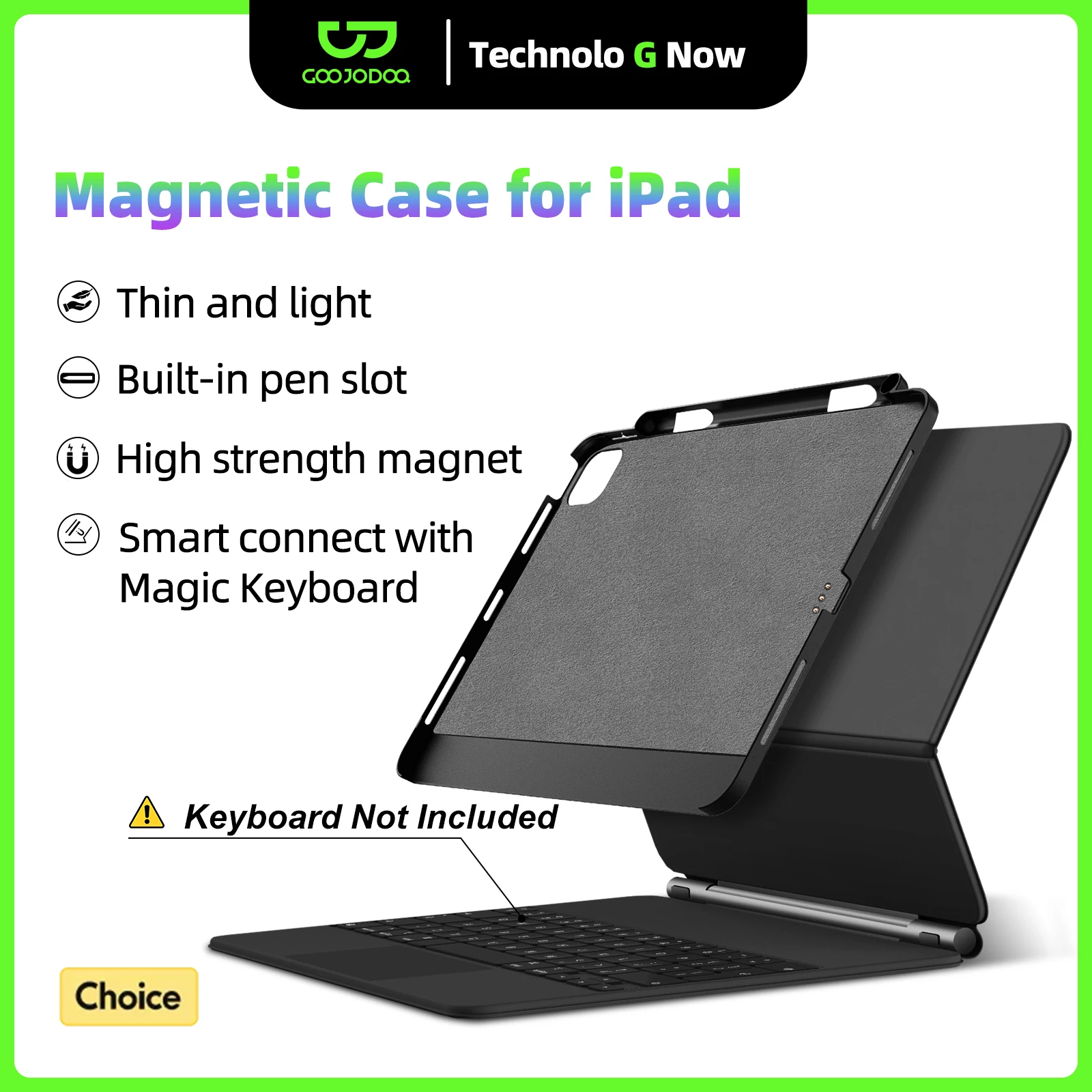 GOOJODOQ Magnetic Case for iPad Pro 11 13 2024 M4 Air 6 Air 4/5 iPad Pro 12.9 Magic Keyboard Compatible Case Pencil Holder