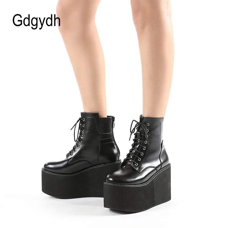 Gdgydh Big Size 43 Platform High Heels Cosplay Fashionable Autumn Ankle Boots Platform Women Wedges Heels Model Catwalk Shoes