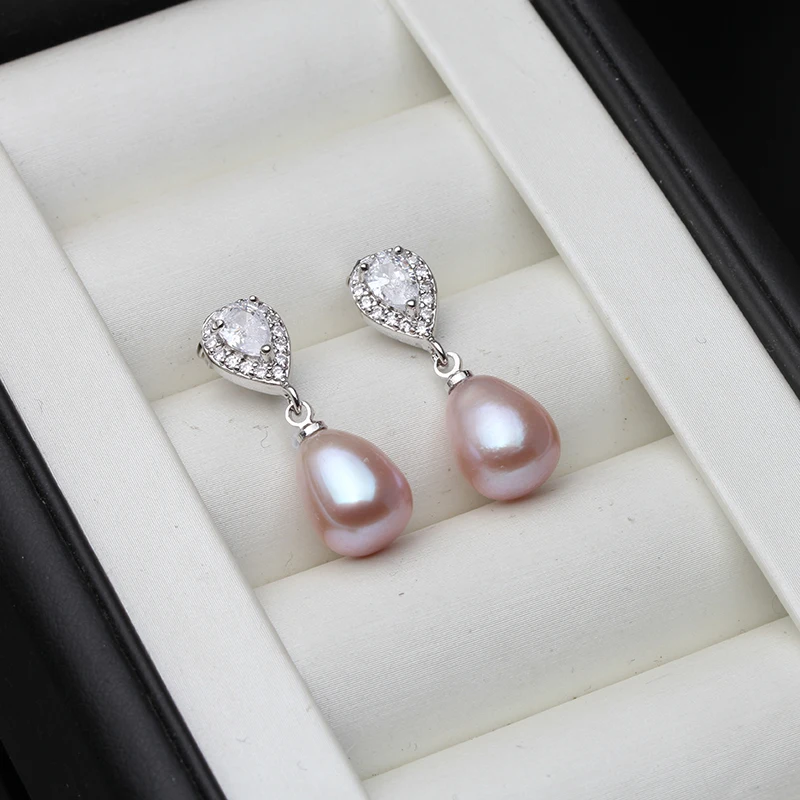 Genuine Fresh Water 925 Silver Pearl Earrings Woman,Vintage Bridal Earrings With Natural Pearls Wife Mother Gift White Pink