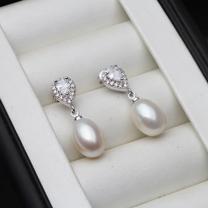 Genuine Fresh Water 925 Silver Pearl Earrings Woman,Vintage Bridal Earrings With Natural Pearls Wife Mother Gift White Pink