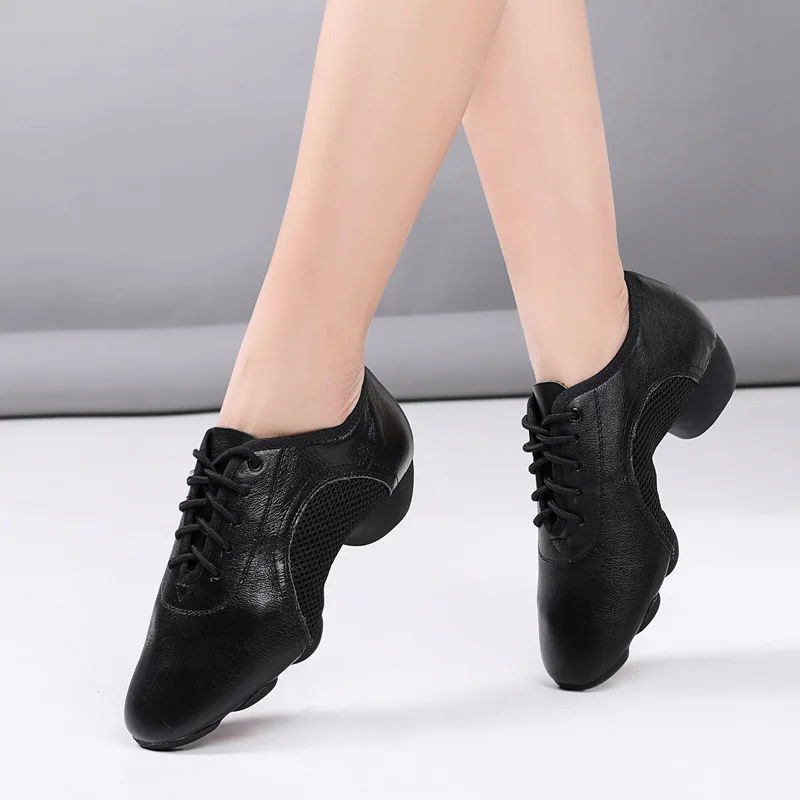 Genuine Leather Latin Dance Shoes Adults Children Comfortable Dance Practice Shoes Sport Teacher Shoes Canvas Mesh Jazz Shoes