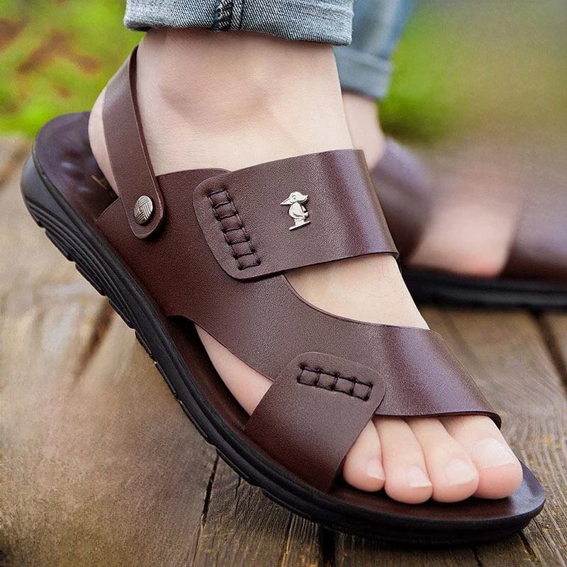 Genuine Leather Summer Beach Shoes Casual Men's Sandals Driving Shoes Wear-resistant Anti-slip Waterproof Two-way Outdoor Indoor