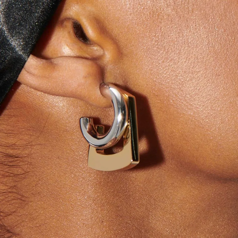 Geometric Double Round Stacking Earrings for Women Stainless Steel Dainty Gold & Silver C Shape Stud Earrings Wedding Jewelry