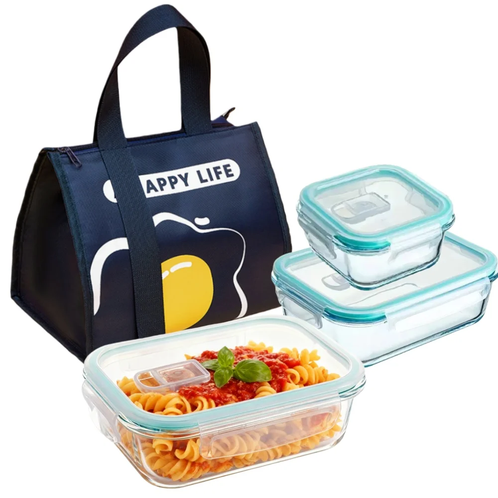 Glass Meal Prep Containers Lunch Box, Food Storage Containers with Locking Lids, Airtight Bento Box, Microwave Oven, Dishwasher