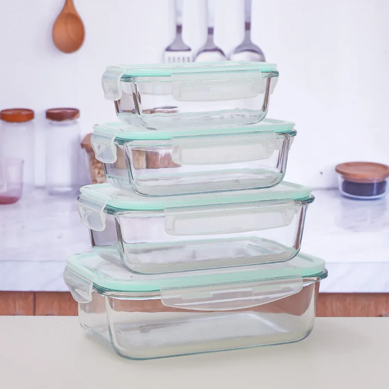 Glass lunch box food storage container, meal prep, airtight lunch box, microwave, oven, freezer and dishwasher safe