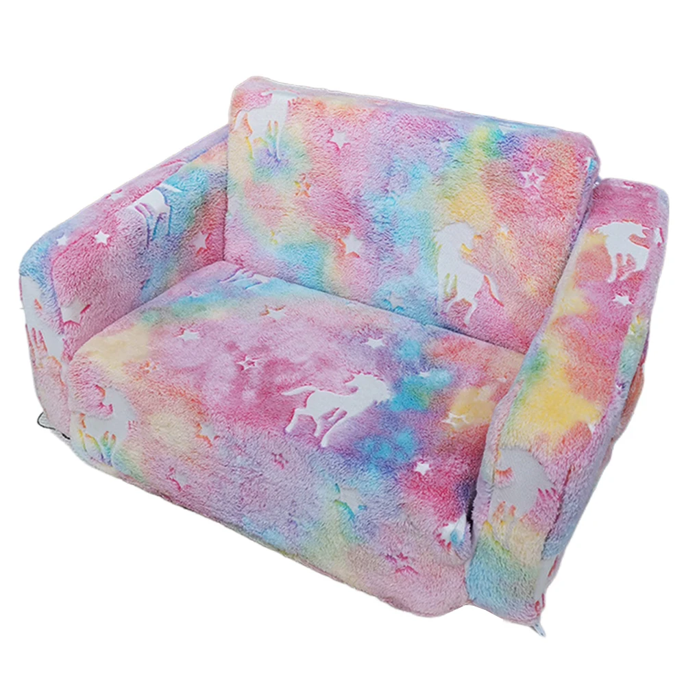 Glow in The Dark Extra Soft Open Couch Convertible Sofa To Lounger Glow in Dark Convertible Plush Foam Chair for Girls and Boys