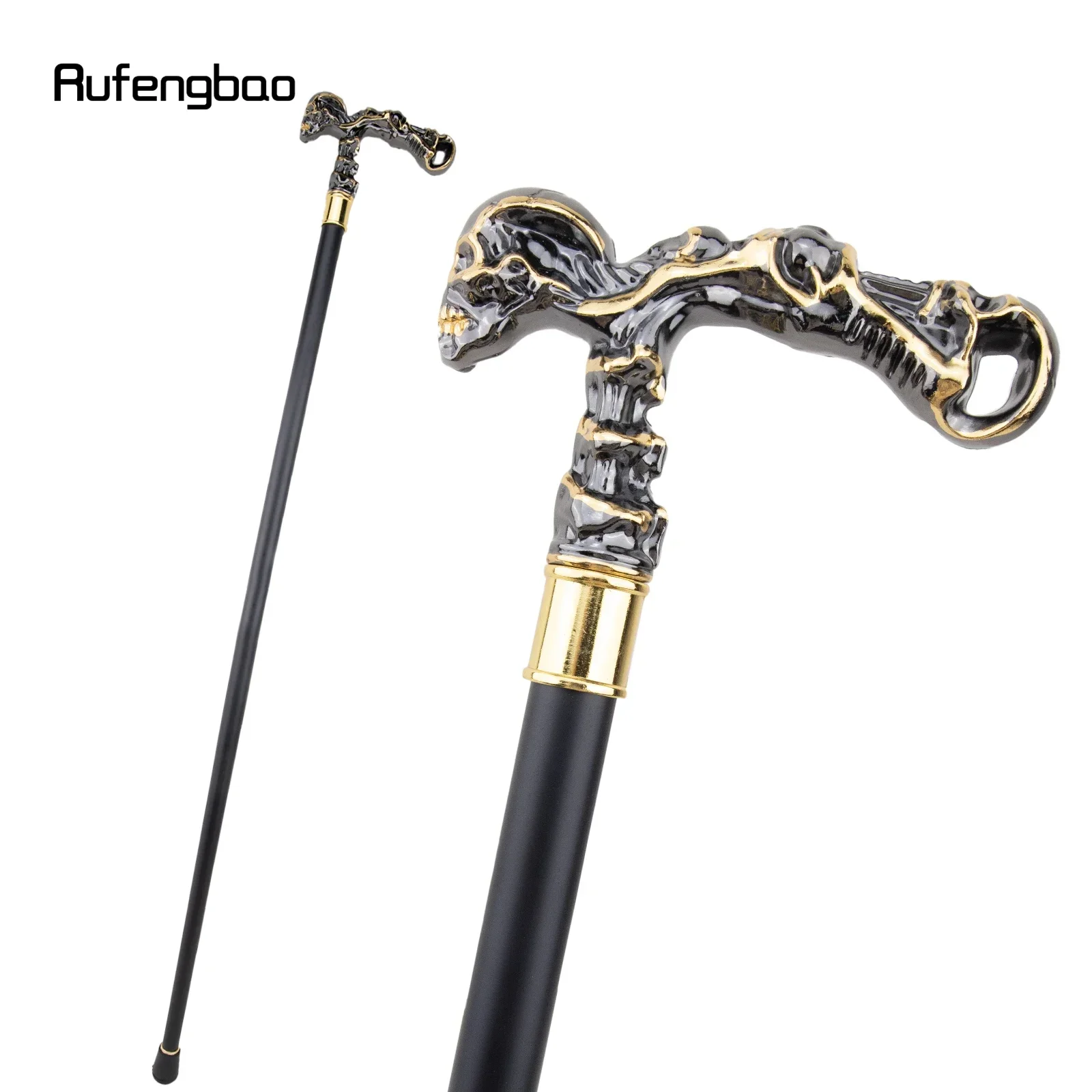 Golden Black Skull Single Joint Fashion Walking Stick Decorative Vampire Cospaly Party Walking Cane Halloween Crosier 93cm