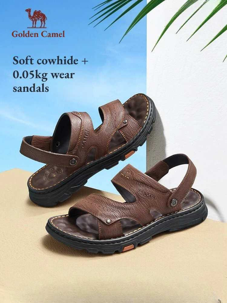 Golden Camel Brand Classic Men's Sandals 2026 Summer Genuine Leather Sandals Outdoor Casual Lightweight Sandal Fashion Sneakers