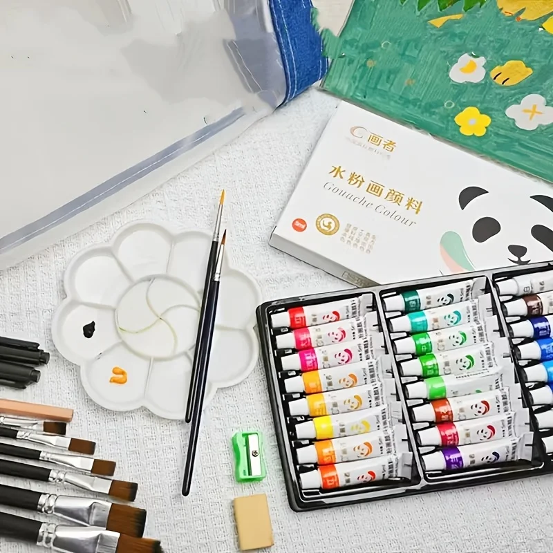 Gouache Paint Set - Artist Grade 12/18/24 Colors, Liquid Water-Based Pigments in 5ml Tubes for Canvas, Wood & Craft Painting - P