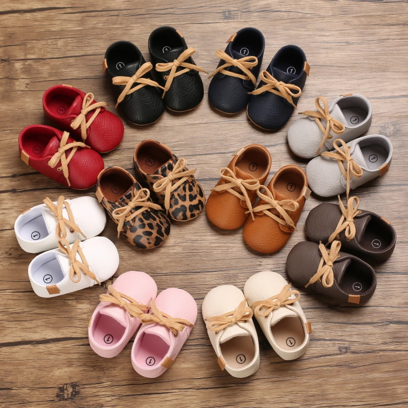 HAIZHIW Newborn Baby Boy Girl Leather Shoes Infant First Walkers Footwear Rubber Non-slip Toddler Baby Retro Shoes 0-18M