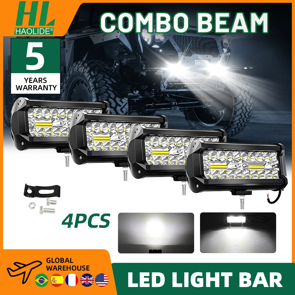 HAOLIDE 7 Inch LED Work Lights Spot Flood Combo LED Fog Driving 4x4 Off Road Work Light Bar for Truck Boat ATV UTV Jeep 12V 24V