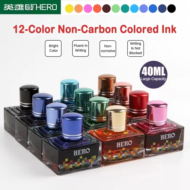 HERO 40ml Various Colors Ink Glass Bottled Ink Fountain Pens Ink Refill Cartridge School Writing Office Supplies Stationery