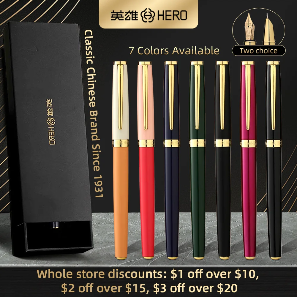 HERO BRANK P108 Colorful Iridium Nib Fountain Pen Set 0.5mm for Student Writing Practice, School Office Supply Gift Box NO INK