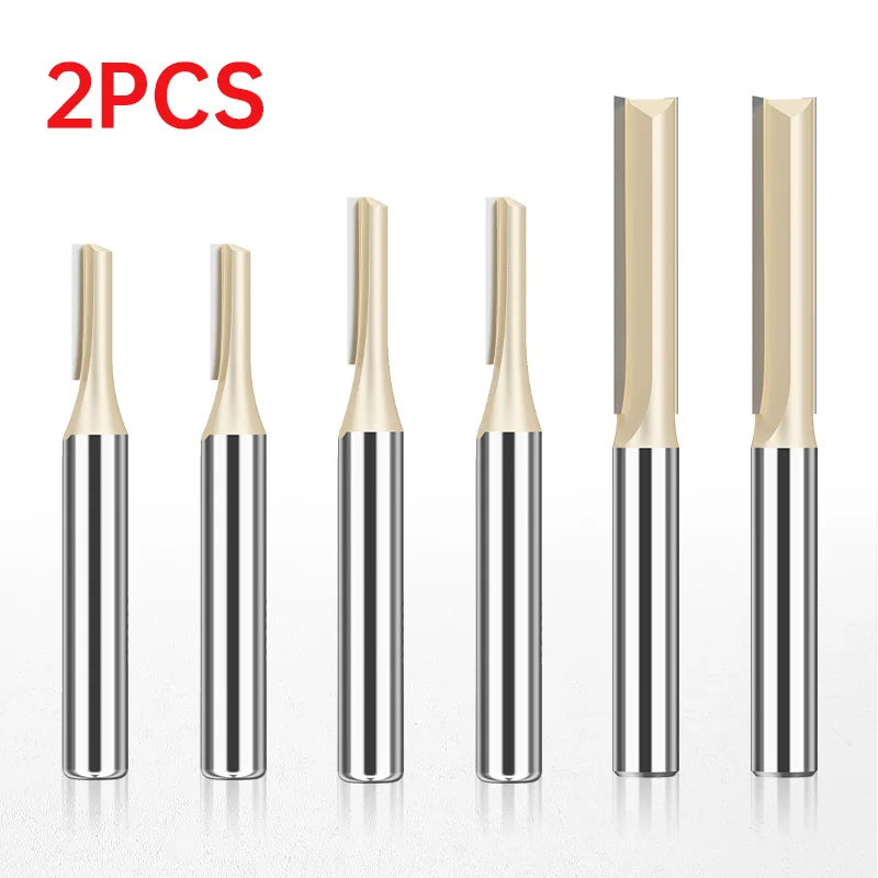 HUHAO 2PCS 6.35mm Shank Single Double Flute Straight Bit Milling Cutter For Wood 6.35MM Carbide Router Bit Woodwork Tool Set