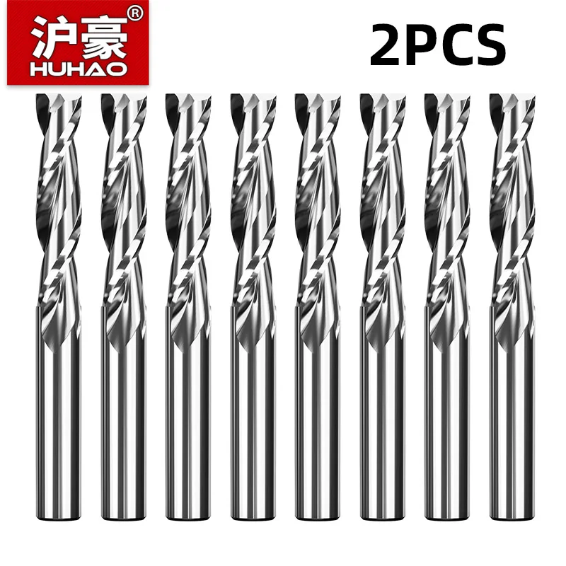 HUHAO 2PCS HRC65 Milling Cutter 2 Flute Straight Shank CNC Router Bit 4 6 8 20mm CNC Tools End Mill for Aluminum Stainless Metal
