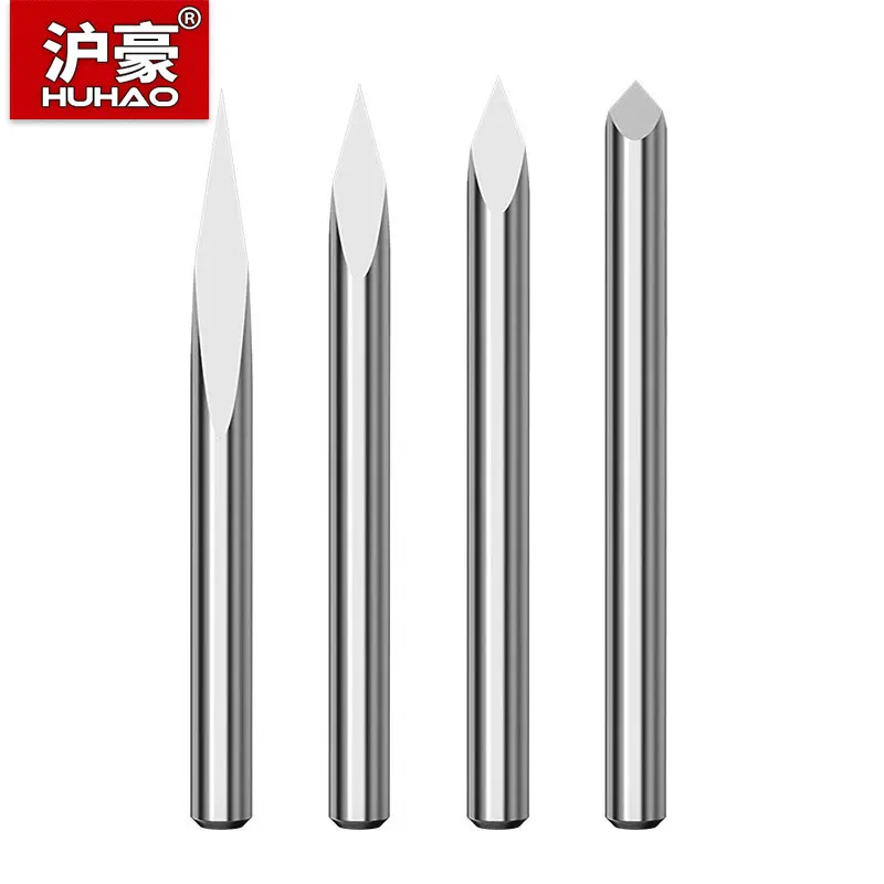 HUHAO 3.175mm Shank 3 Edge Pyramid Engraving Bit 20-90 Degrees Carbide Milling Cutter 0.1 0.2 0.3mm Wood End Mill CNC Router Bit