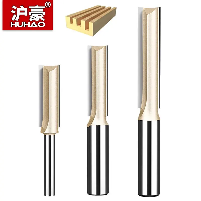HUHAO Straight Router Bit 1/2 1/4 Shank Wood Milling Cutter 2 Flute Trimming Slotting Cutter Woodworking Tool Carbide End Mill