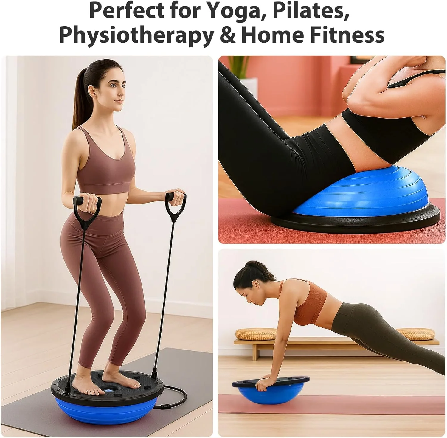 Half Exercise Ball Trainer Balance Ball Trainer Stability Ball Yoga Ball with Resistance Bands &Foot Pump Strength Ball