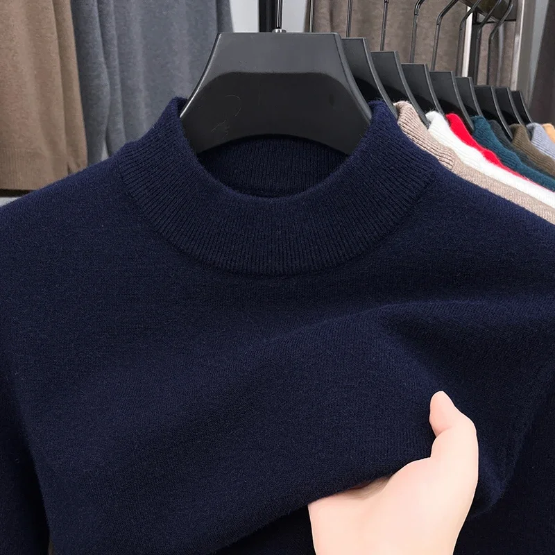Half Turtleneck Knitwear Sweater New Autumn/Winter Mock Neck Sweatshirts Solid Color Pullovers Man Brand Casual Mens Clothing