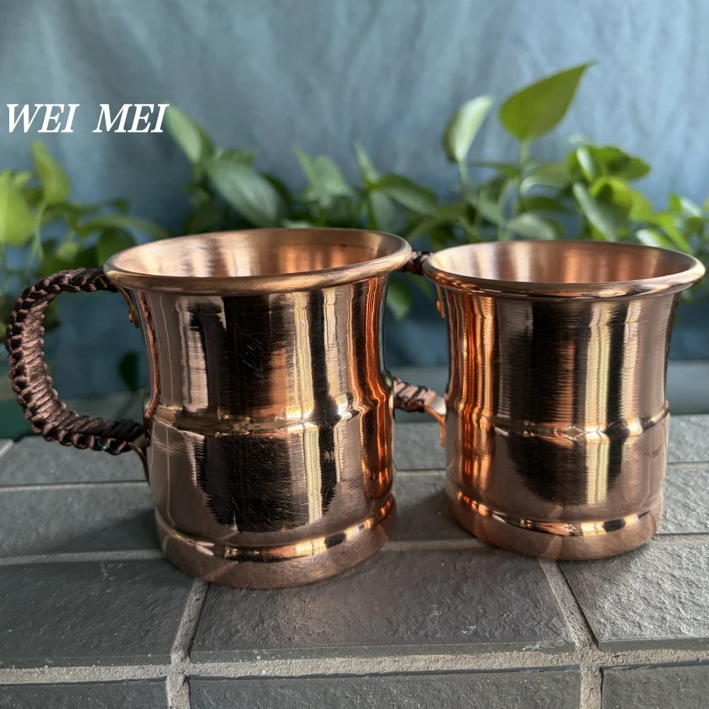 Handcrafted Vintage Copper Breakfast Tea Cup,Thickened Moscow Water Mule 350 ml Juice Coffee Mug,Woven Handle Tea Cup Tableware