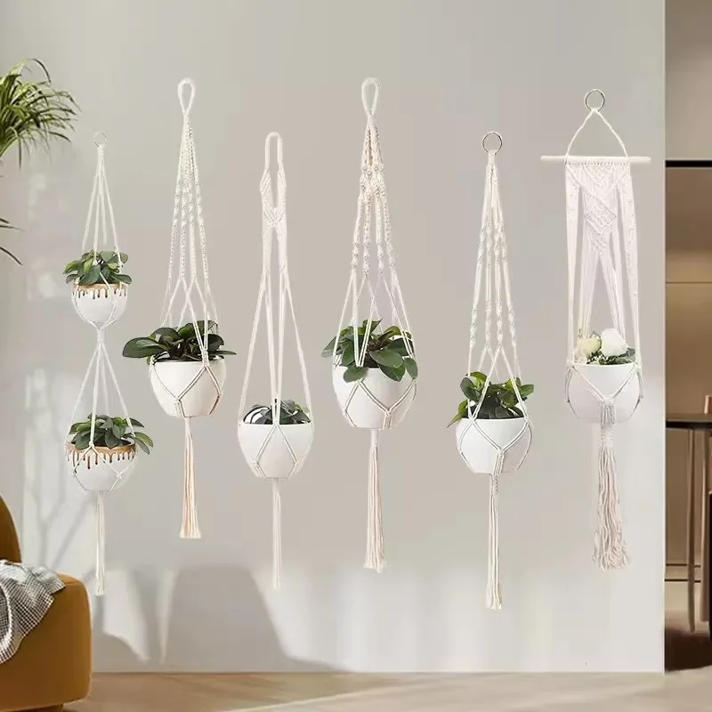 Hanging Plant Handmade Macrame Plant Hanger Flower Pot Planter Hanger Wall Decor Courtyard Garden Hanging Planter Hanging Basket