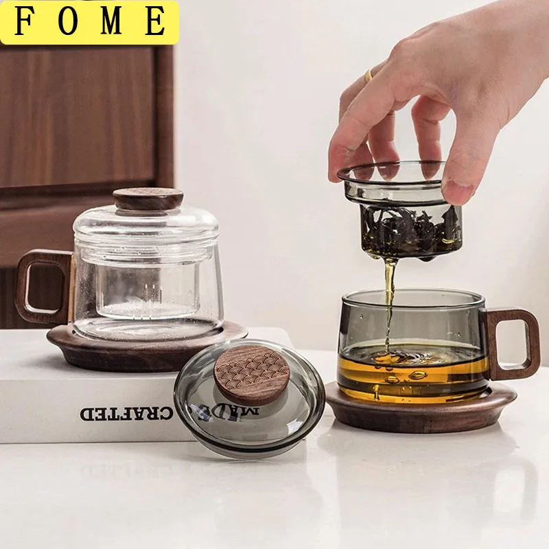 Heat-Resistant Glass Tea Cup With Filter Multi-Purpose Tea Separation Mug Wooden Handle Coffee Cup Kung Fu Teaware 200ml