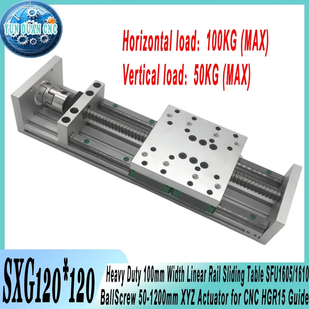 Heavy Duty 100mm Width Linear Rail Sliding Table SFU1605/1610 BallScrew 50-1200mm XYZ Actuator for CNC HGR15 Guide