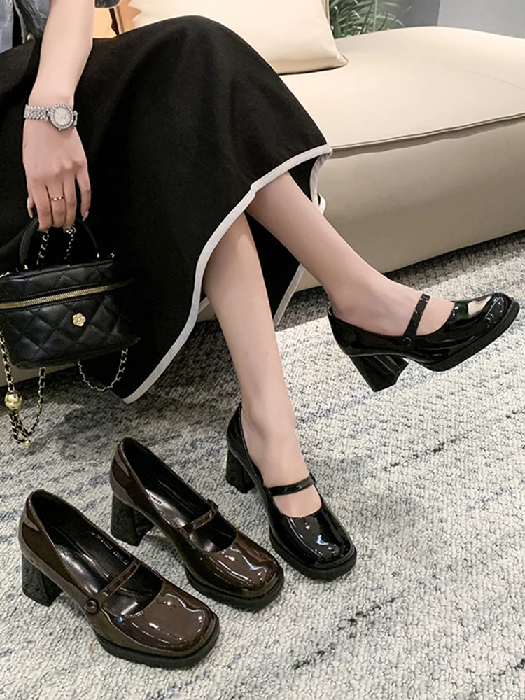 Hebe Women's Mary Jane High Heels Spring 2026 Fashion Sensation Unique Design Sensation Single Shoes French Style PU