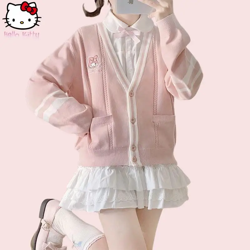 Hello Kitty Girl College Style New Jk Sweater Coat Kuromi Spring Autumn New Anime Loose Sweet Versatile Cardigan Sweater