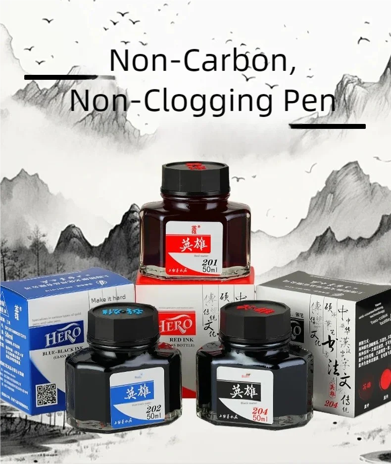 Hero 204 Blue Black Ink 50ml Bottle - Classic Clog-Free Ink for Fountain Pens Ideal for School Office Drawing Smooth Writi