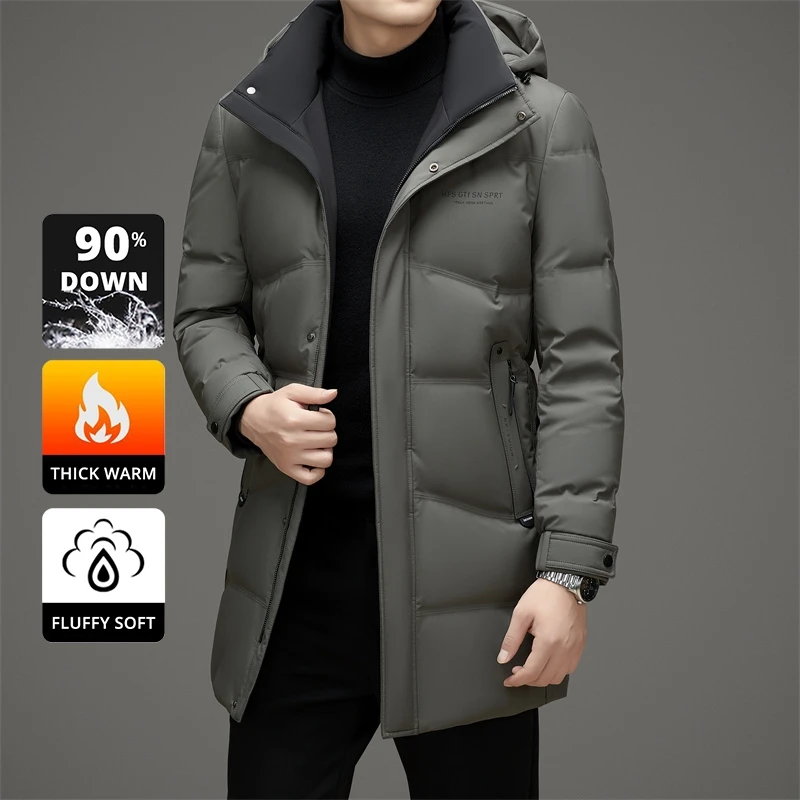 High End Long Thick Hooded Brand Fashion Windbreaker Casual Mens Warm Parkas Winter Feather Puffer Jacket Outwear Down Jacket