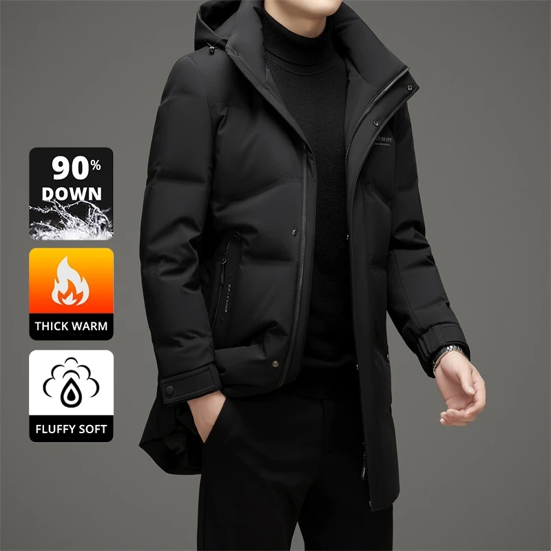 High End Long Thick Hooded Brand Fashion Windbreaker Casual Mens Warm Parkas Winter Feather Puffer Jacket Outwear Down Jacket