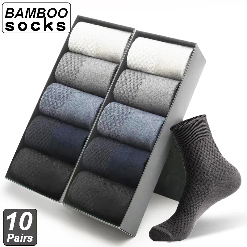 High Quality 10 Pairs/lot Men Bamboo Fiber Socks Breathable Compression Long Socks Business Casual Male Dress Sox size 38-45