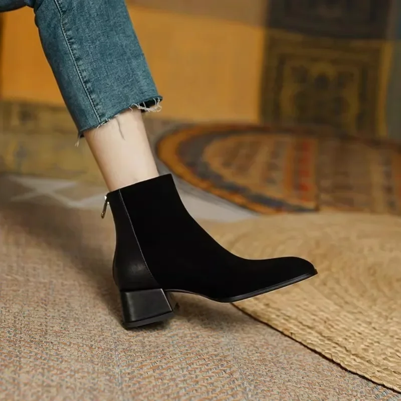 High Quality Chelsea Ankle Boots Spring and Autumn Stylish Comfortable Women's Boots Thick Heel Frosted Leather Women's Shoes