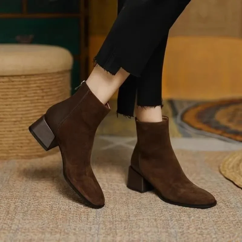 High Quality Chelsea Ankle Boots Spring and Autumn Stylish Comfortable Women's Boots Thick Heel Frosted Leather Women's Shoes